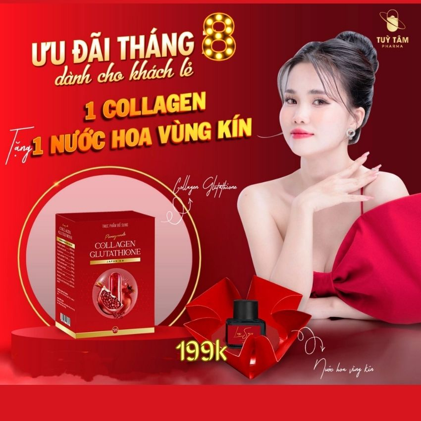 Collagen Glutathione Lựu Đỏ 1000mg, hộp 20 gói/20ml. Nước uống đẹp da