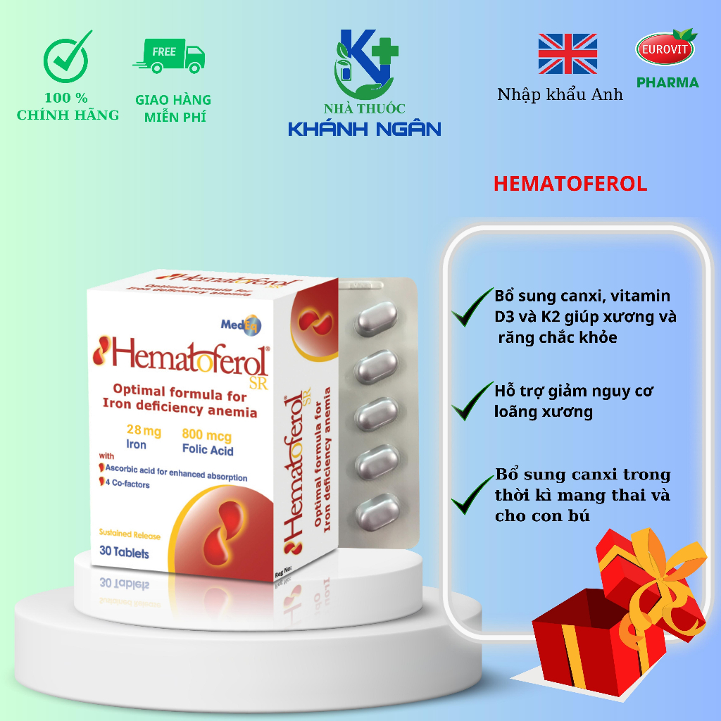 Hematoferol Cung Cấp Sắt, Acid Folic Cho Mẹ Và Bé Hộp 30 Viên