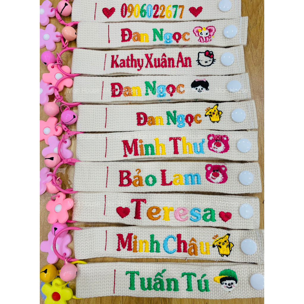 Nametag thêu tên theo yêu cầu, tag treo cặp cho bé