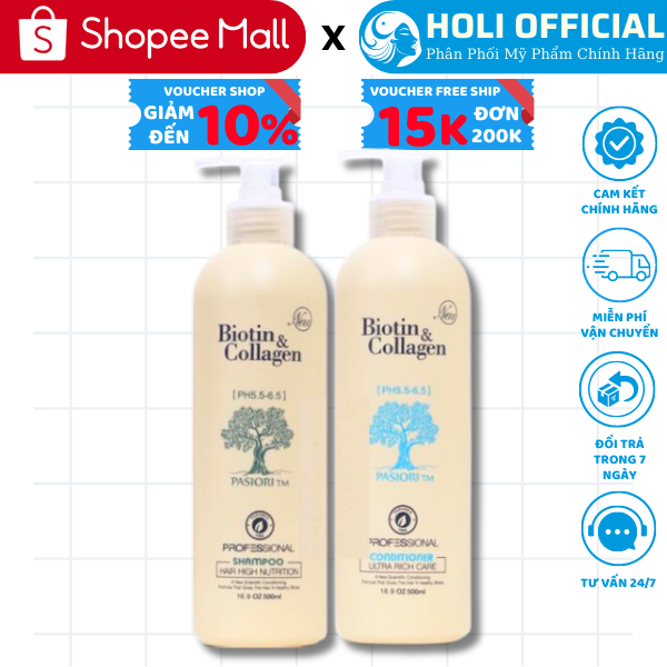 Biotin Collagen - Cặp Dầu Gội Biotin Collagen Trắng 1000ml | Biotin Collagen Giảm Rụng Tóc, Kích Mọc Tóc