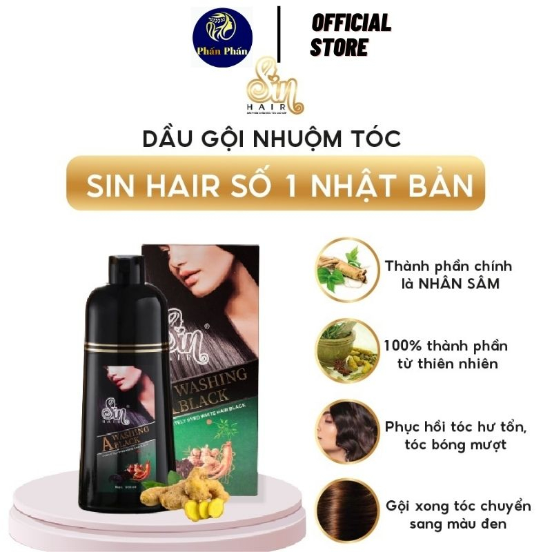 Dầu gội phủ bạc SIN HAIR chính hãng Nhật Bản 500ml thành phần nhân sâm tự nhiên giúp phủ bạc tóc từ lần gội đầu tiên. sd
