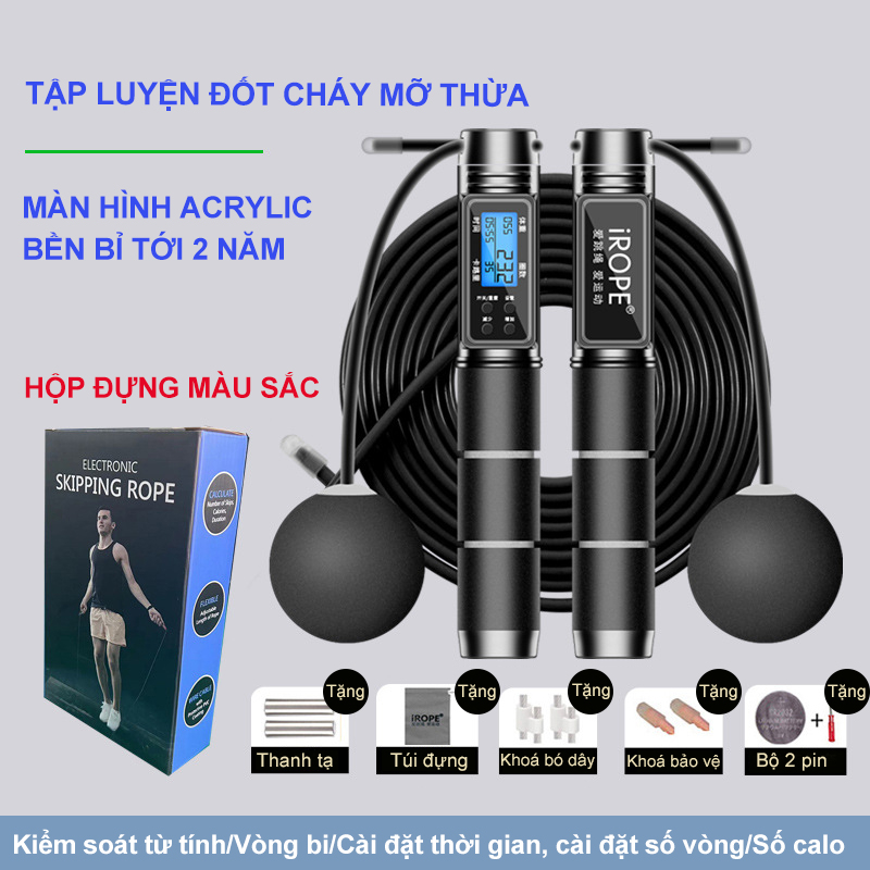 Dây Nhảy Tập Thể Dục Thể Thao Dây Nhảy Thông Minh Cài đặt thời gian và số vòng Calo,Vòng bi kim loại  hai bộ
