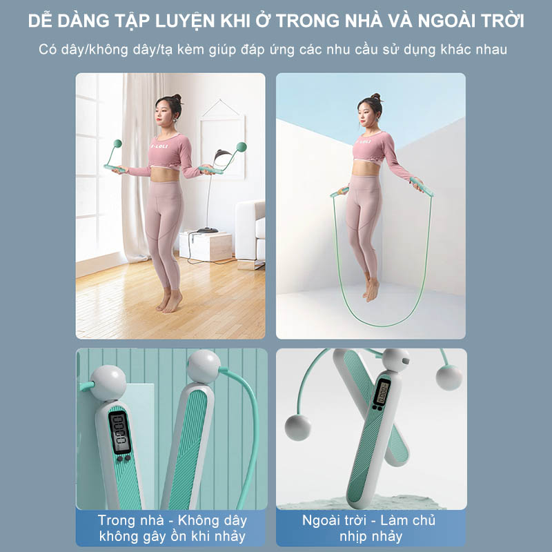 Dây Nhảy Tập Thể Dục Thể Thao Dây Nhảy Thông Minh Cài đặt thời gian và số vòng Calo,Vòng bi kim loại  hai bộ