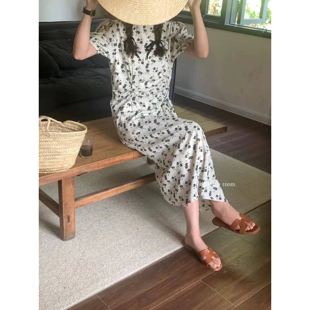 Đầm maxi hoa tay phồng dún eo Vegetable - Nhakholiti D858
