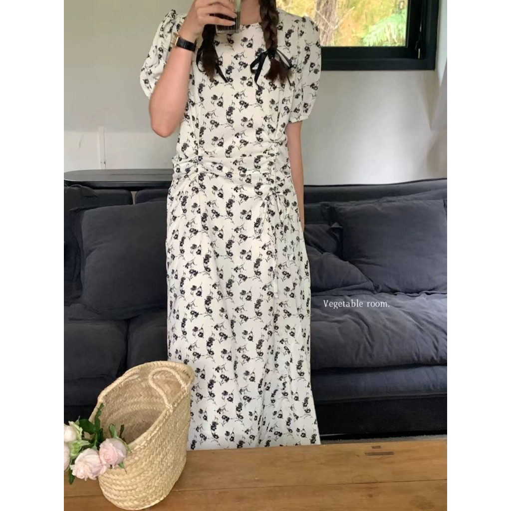 Đầm maxi hoa tay phồng dún eo Vegetable - Nhakholiti D858