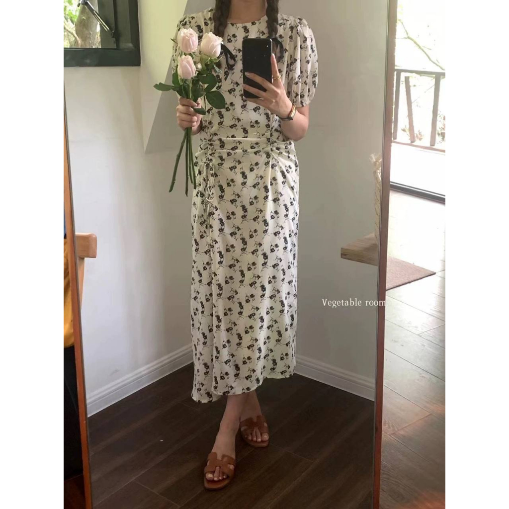 Đầm maxi hoa tay phồng dún eo Vegetable - Nhakholiti D858