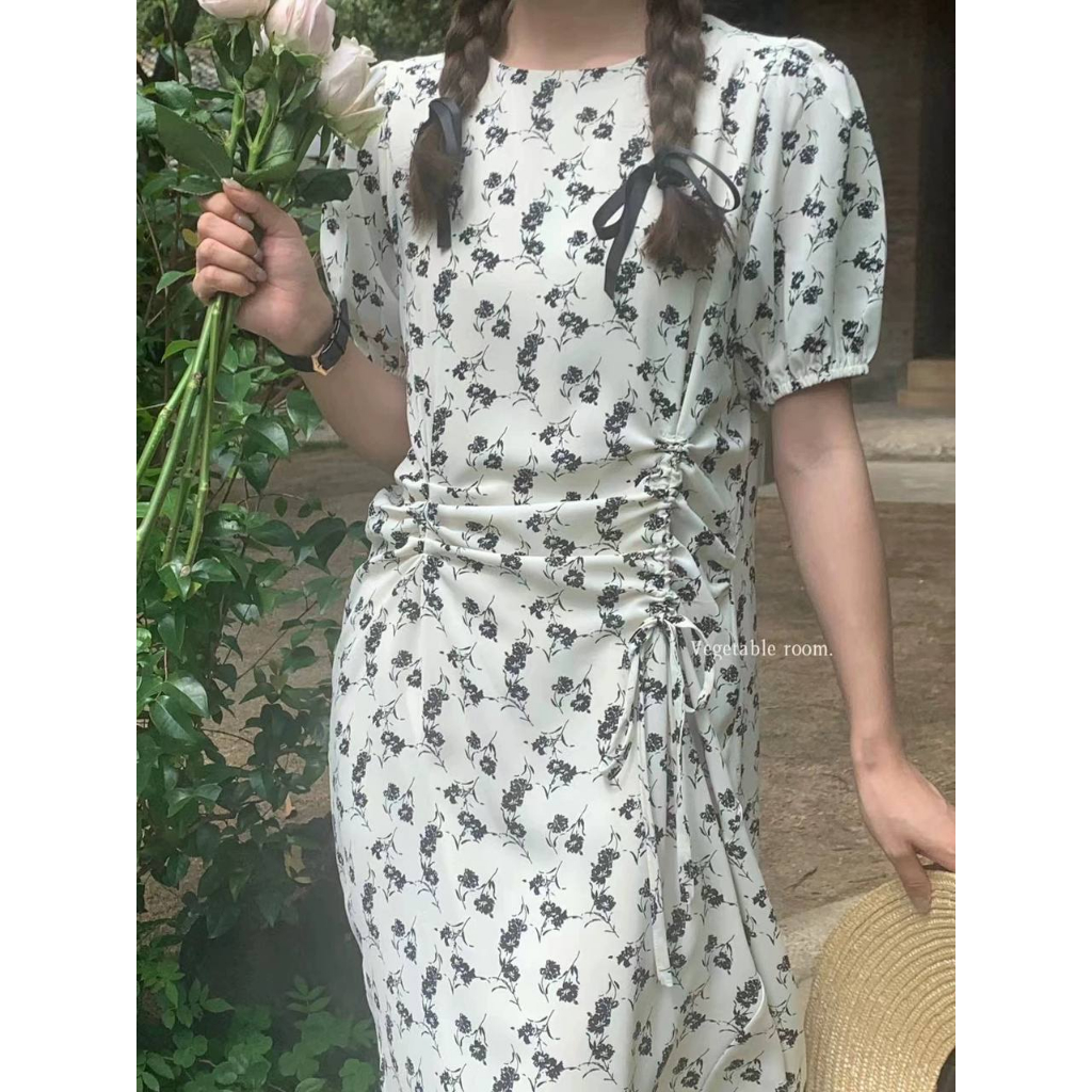 Đầm maxi hoa tay phồng dún eo Vegetable - Nhakholiti D858