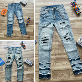 Quần jean vá da cao cấp chất liệu co dãn dành cho các boy phố - thời trang nam