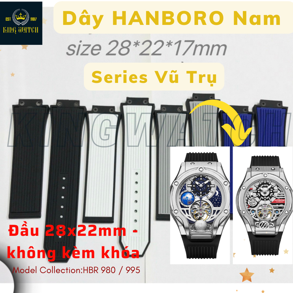 Dây Cao su cho đồng hồ Hanboro/hb 28x22x17mm - Size nam