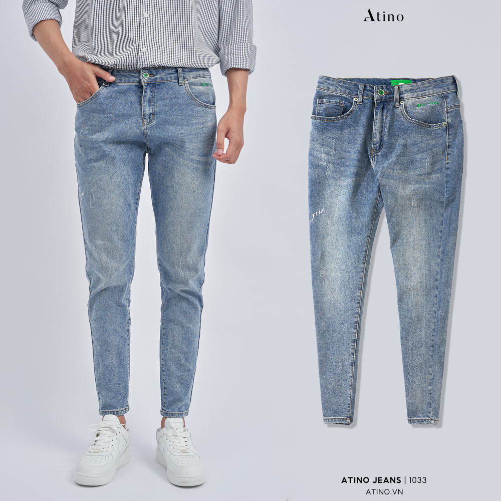 Quần Jean Nam Xanh FINE ATINO Chất Liệu Jean Pha Spandex Form Slim-Fit QJ1.1033