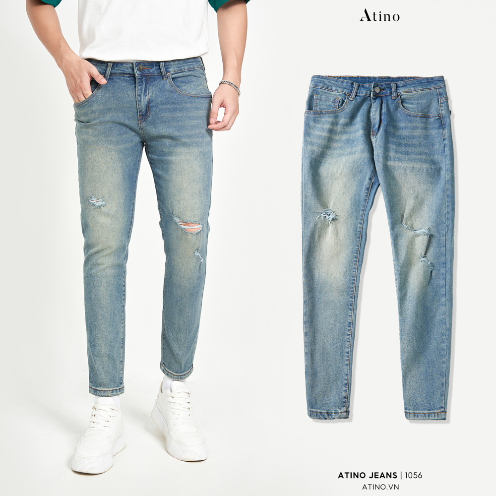 Quần Jean Nam Xanh ATINO Chất Liệu Jean Cotton Form Regular-Fit QJ1.1056