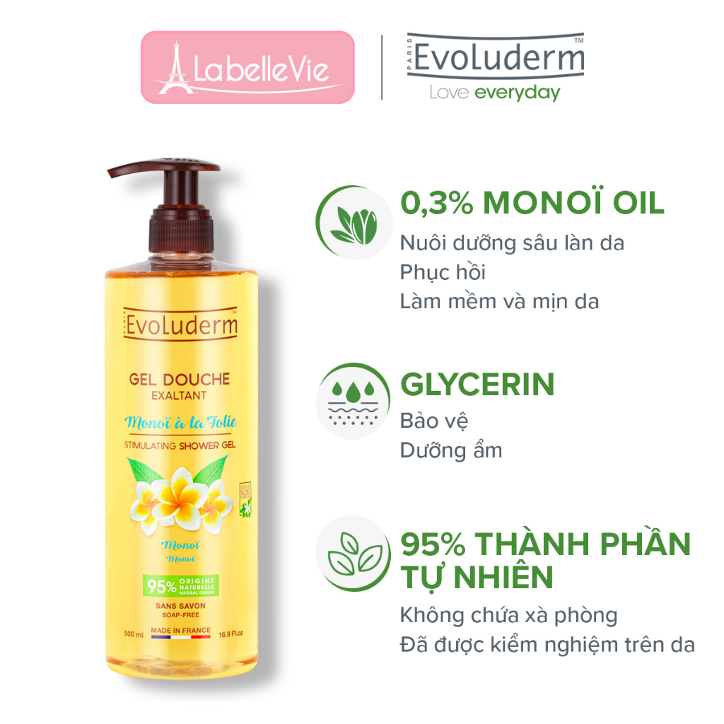Gel tắm Evoluderm chiết xuất Hoa Monoi từ Tahiti 500ml