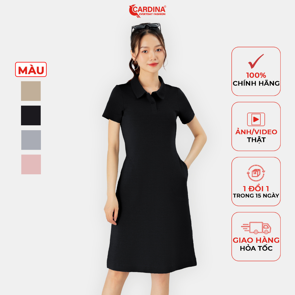 Đầm Polo Nữ 𝐂𝐀𝐑𝐃𝐈𝐍𝐀 Chất Vải Waffle Cao Cấp Dáng Dài Chữ A Cổ Đức Có Túi Sườn Năng Động 3VP03