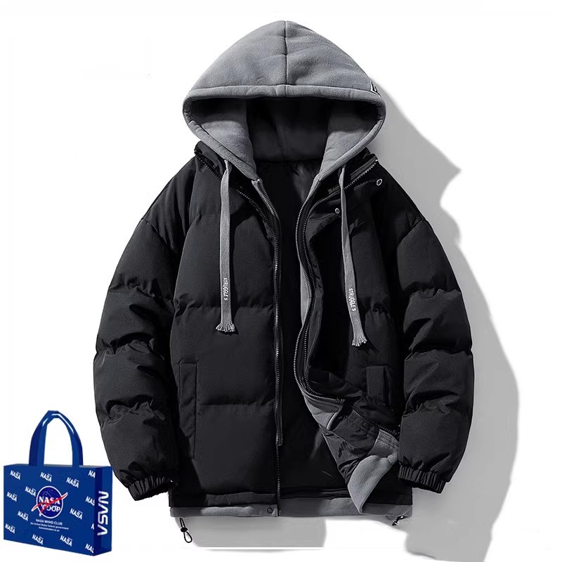 Áo phao nam unisex form rộng có mũ hàng quảng châu cao cấp