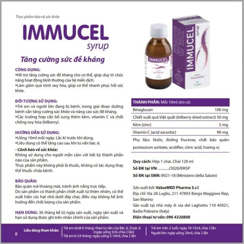 Siro IMMUCEL 120ml - Giúp tăng cường hệ miễn dịch cho bé