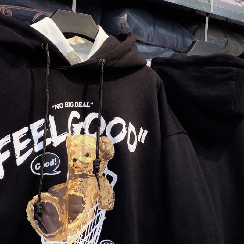 Áo Hoodie Nỉ Bông In Gấu FEEL GOOD Form Rộng Unisex Nam Nữ Couple Ulzzang XÙ của SixK Store Unisex