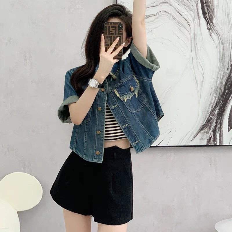 🍒🍒🍒  ÁO JEAN CROPTOP TAY NGẮN KIỂU KHOÁC LYIE