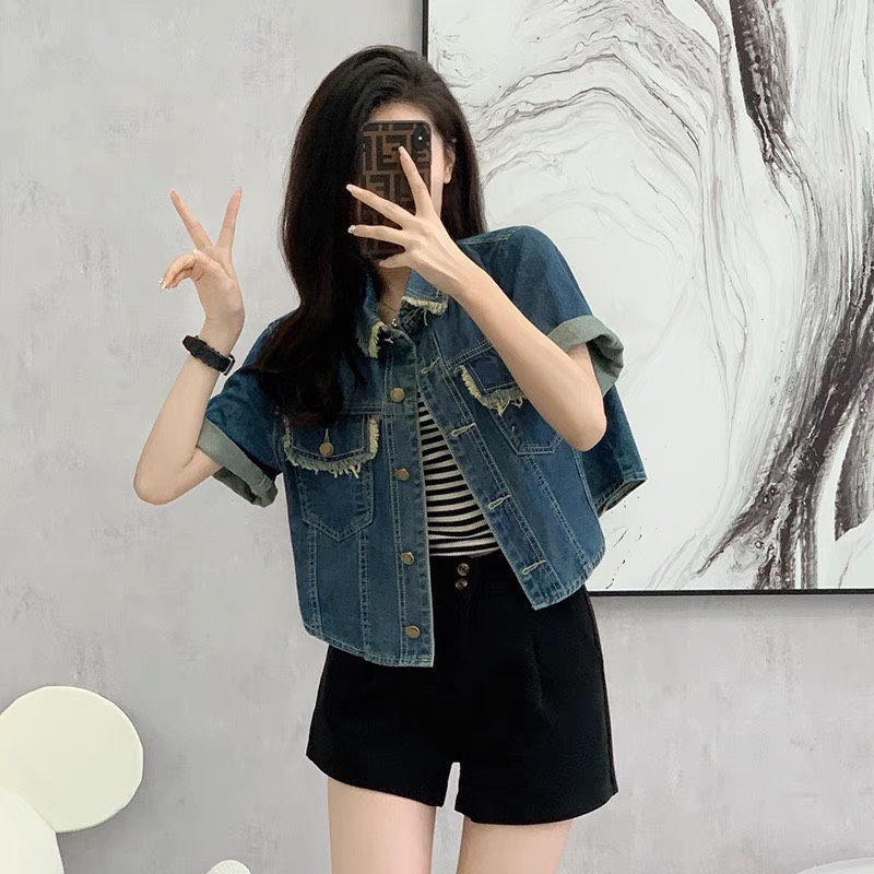 🍒🍒🍒  ÁO JEAN CROPTOP TAY NGẮN KIỂU KHOÁC LYIE