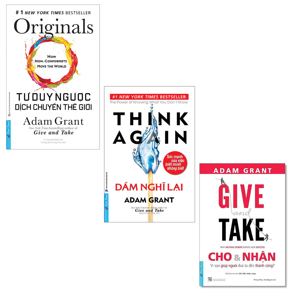 Sách - Combo 3 Tác Phẩm Của Adam Grant: Dám Nghĩ Lại + Cho Và Nhận + Tư Duy Ngược Dịch Chuyển Thế Giới - FN