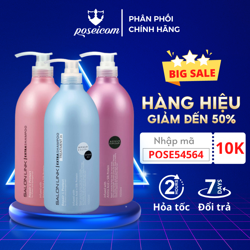 Bộ Dầu Gội Xả Hatomugi Salon Link Extra Dưỡng Tóc mềm mượt và phục hồi tóc hư tổn chai lớn 1000ML