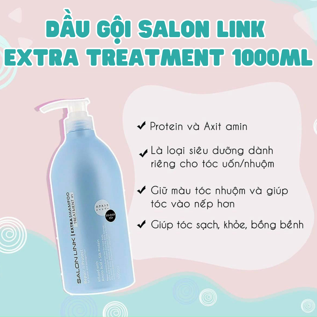 Bộ Dầu Gội Xả Hatomugi Salon Link Extra Dưỡng Tóc mềm mượt và phục hồi tóc hư tổn chai lớn 1000ML