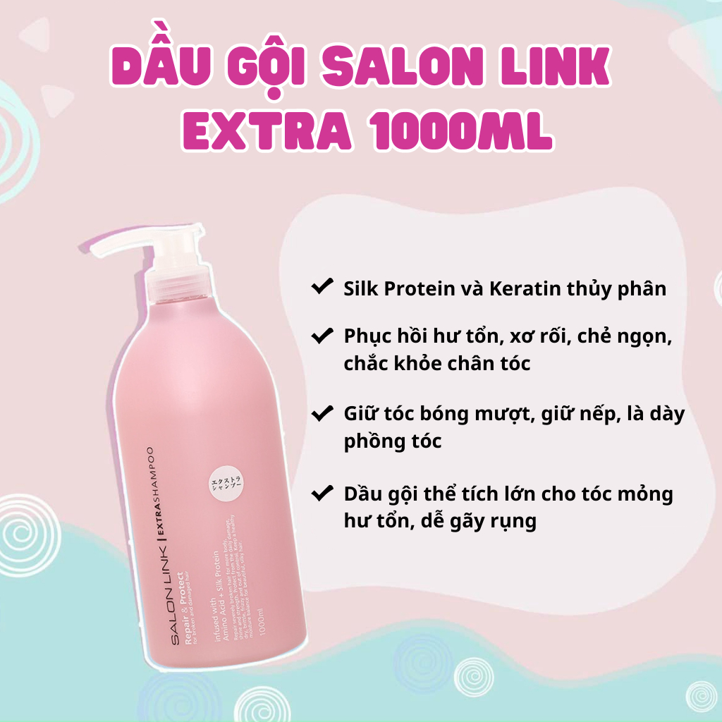 Bộ Dầu Gội Xả Hatomugi Salon Link Extra Dưỡng Tóc mềm mượt và phục hồi tóc hư tổn chai lớn 1000ML