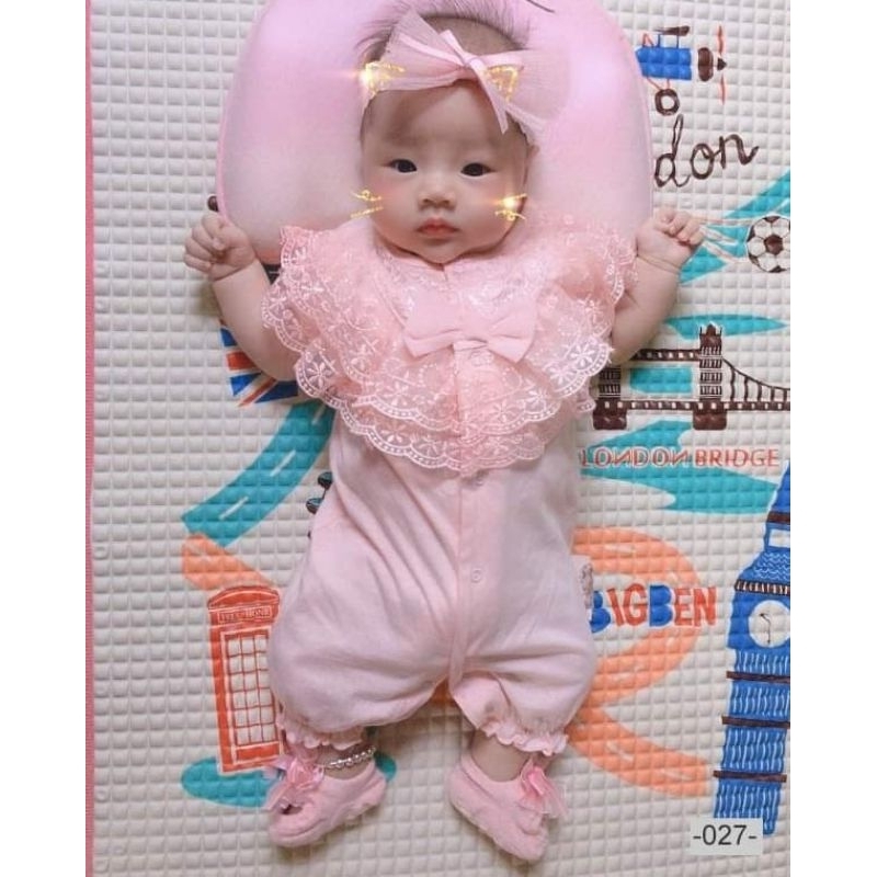 Bộ bé gái - Body cộc ren nơ ngực cho bé