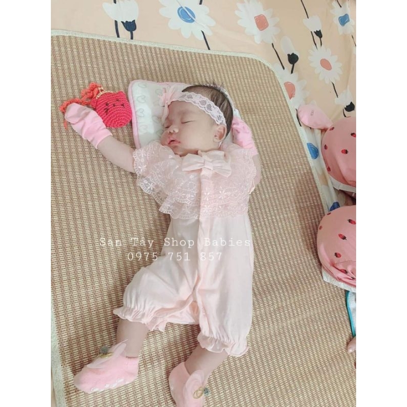 Bộ bé gái - Body cộc ren nơ ngực cho bé