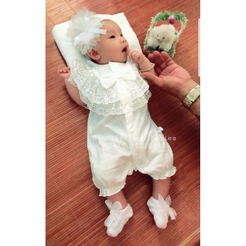 Bộ bé gái - Body cộc ren nơ ngực cho bé