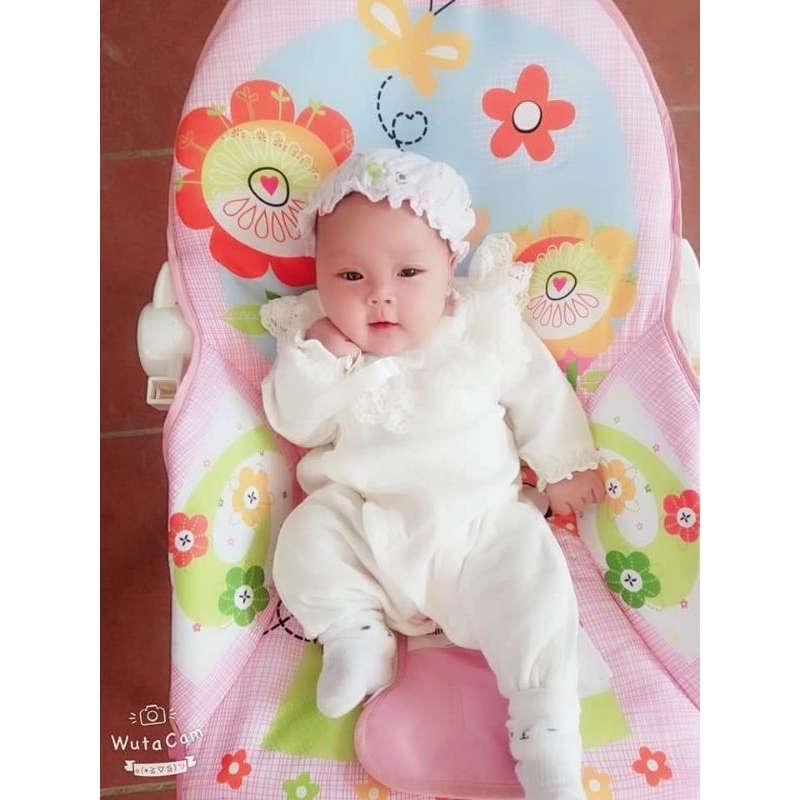 Body ren nơ khuy chéo dài tay dài chân kèm mũ cho bé