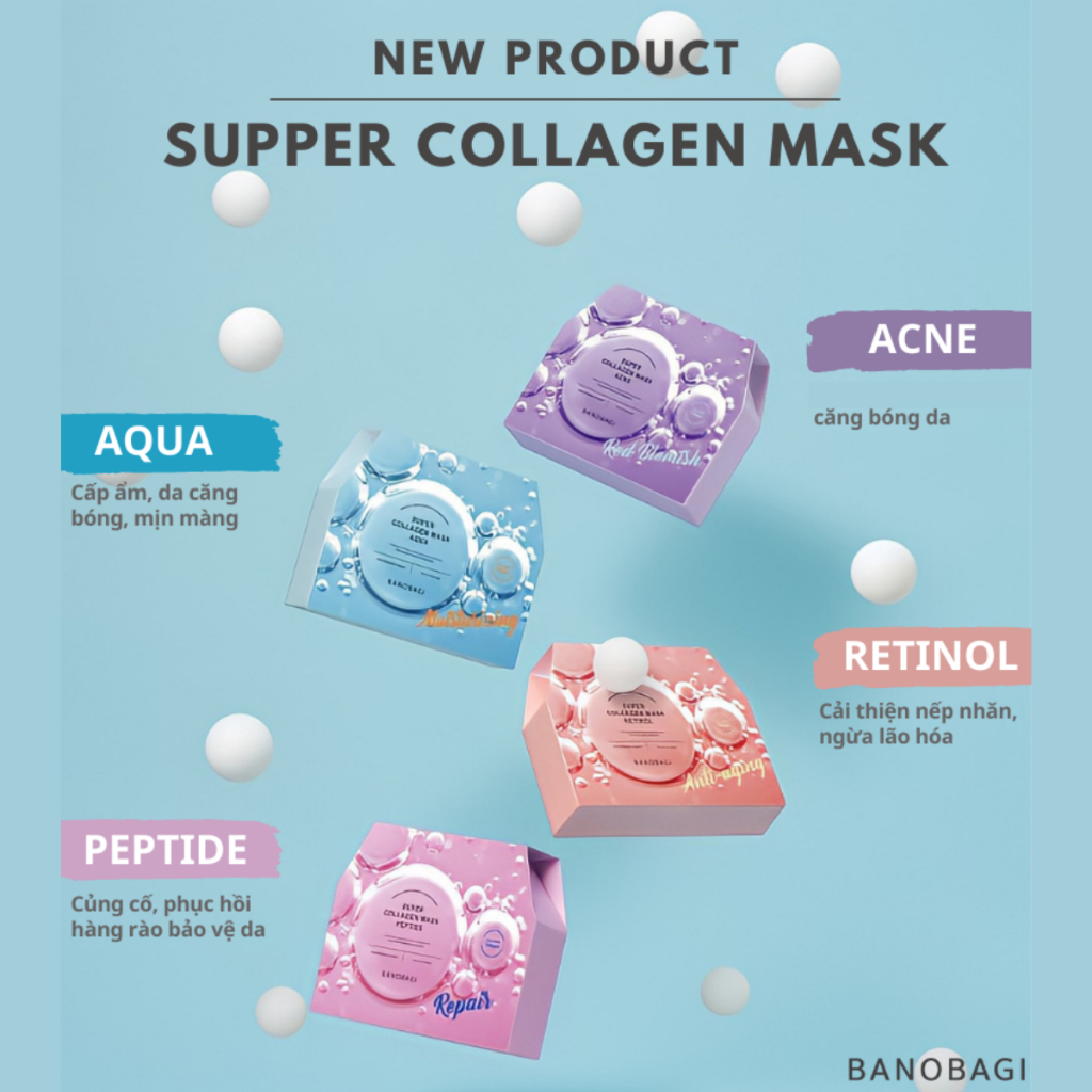 Mặt Nạ Giấy Banobagi Mask Super Collagen Retinol Dưỡng Trắng Da Cấp Ẩm Phục Hồi Giảm Mụn Kiềm Dầu Hàn Quốc 30ml