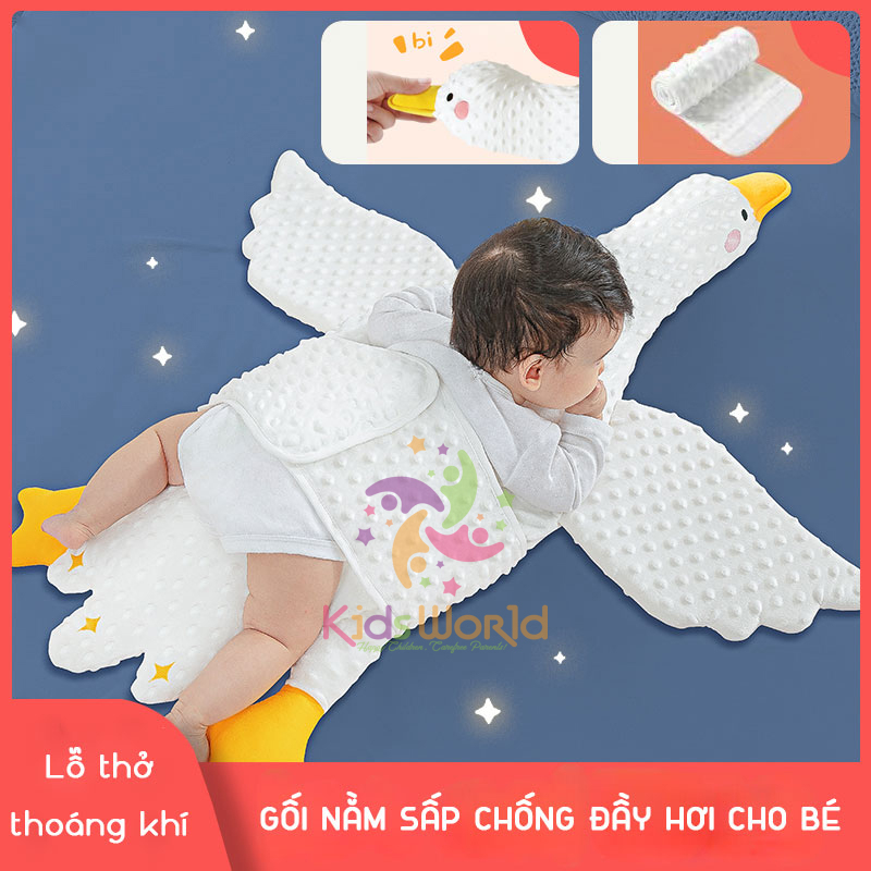 Gối vịt trắng nằm sấp chống đầy hơi cho bé vải mịn thoáng mát cao cấp kích thước 97x86cm
