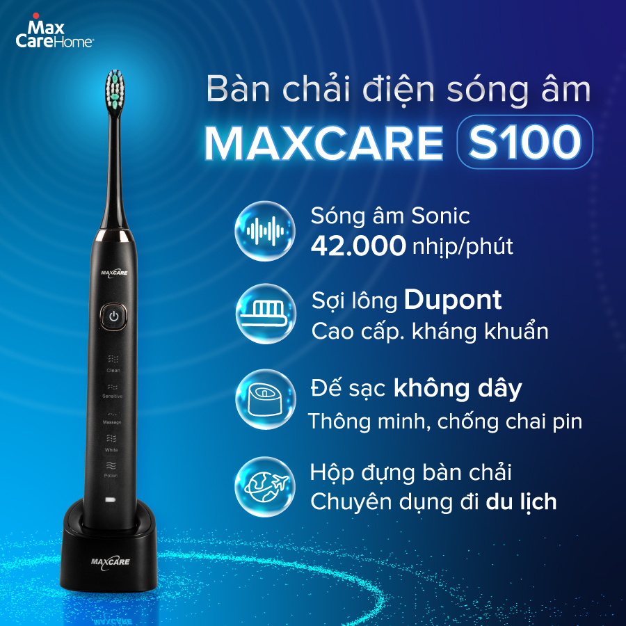 Bàn chải điện sóng âm Sonicare Maxcare S100 sạc không dây AIRFUEL, 5 chế độ làm sạch, đầu bàn chải 3D, chống ồn tối đa