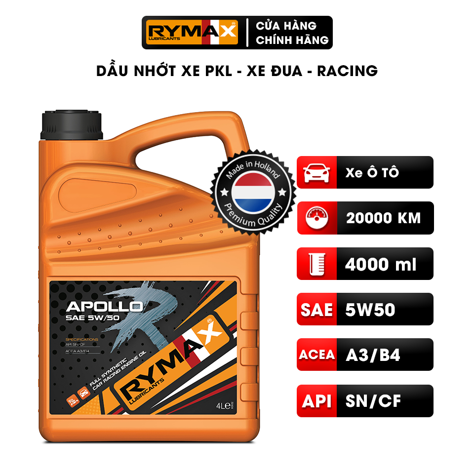 Dầu nhớt Ôtô dành cho xe đua Rymax Apollo R SAE 5W50 4L - Hàng nhập khẩu Châu Âu
