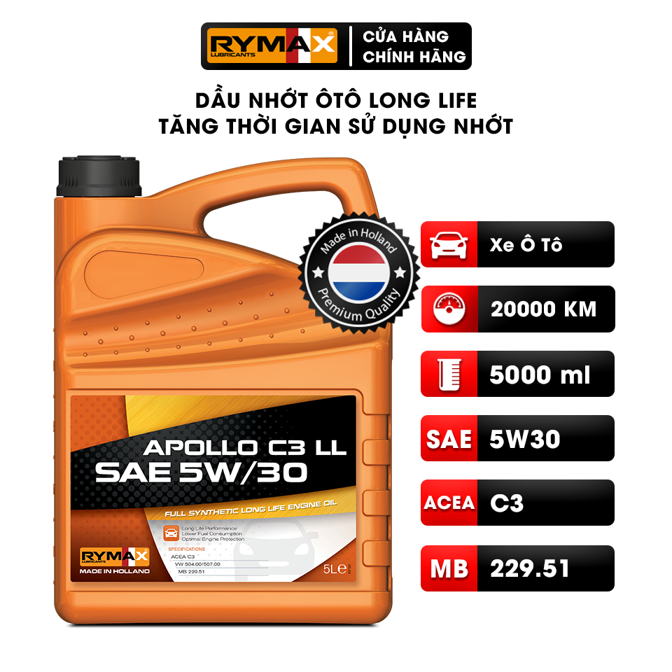 Dầu nhớt Ôtô - Xe hơi tăng thời gian sử dụng nhớt Rymax Apollo C3 LL SAE 5W30  - Hàng nhập khẩu Châu Âu
