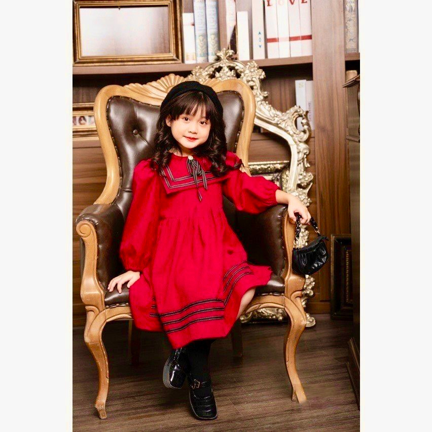 Váy Đầm Thu Đông Dài Tay Thiết Kế Babydoll Bé Gái Xinh Dễ Thương Cho Trẻ Em Size Nhí - Đại - CAFEBABY080