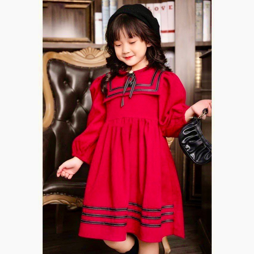 Váy Đầm Thu Đông Dài Tay Thiết Kế Babydoll Bé Gái Xinh Dễ Thương Cho Trẻ Em Size Nhí - Đại - CAFEBABY080