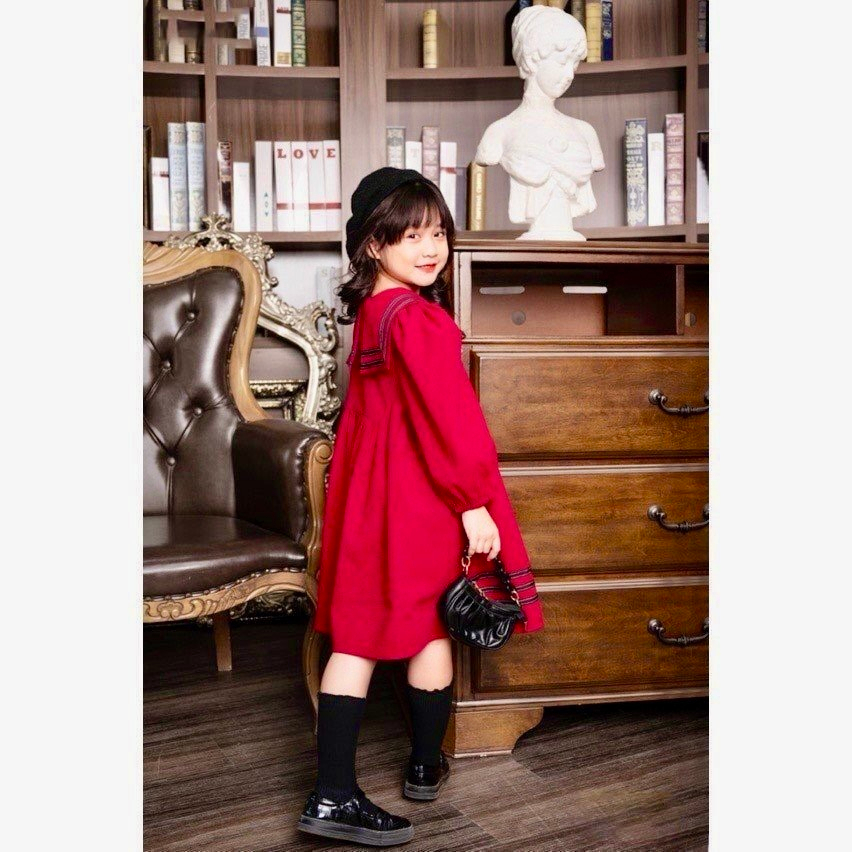 Váy Đầm Thu Đông Dài Tay Thiết Kế Babydoll Bé Gái Xinh Dễ Thương Cho Trẻ Em Size Nhí - Đại - CAFEBABY080