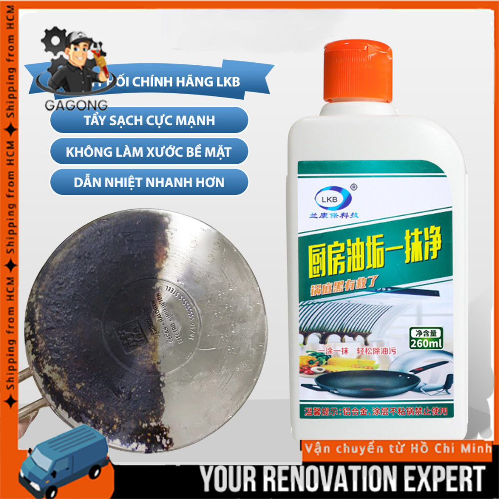 Dung Dịch Vệ Sinh Đáy Nồi LKB 260ml - Tẩy rửa cặn nhọ, loại bỏ dễ dàng vết đen bám lâu ngày trên nồi niêu xoong chảo bếp