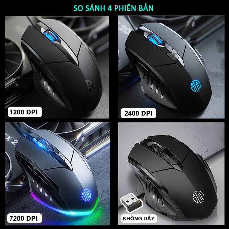 Chuột máy tính gaming chơi game Inphic P1W bản có dây và không dây tắt âm silent 7200 DPI Led RGB - Chính hãng