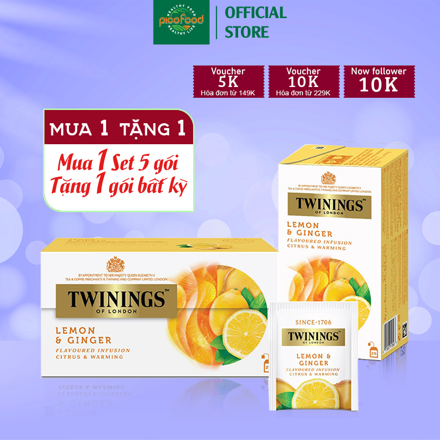 Trà túi lọc Twinings of London Lemon & Ginger hộp 25 gói | trà Twinings túi tọc hương chanh gừng - Pico Food