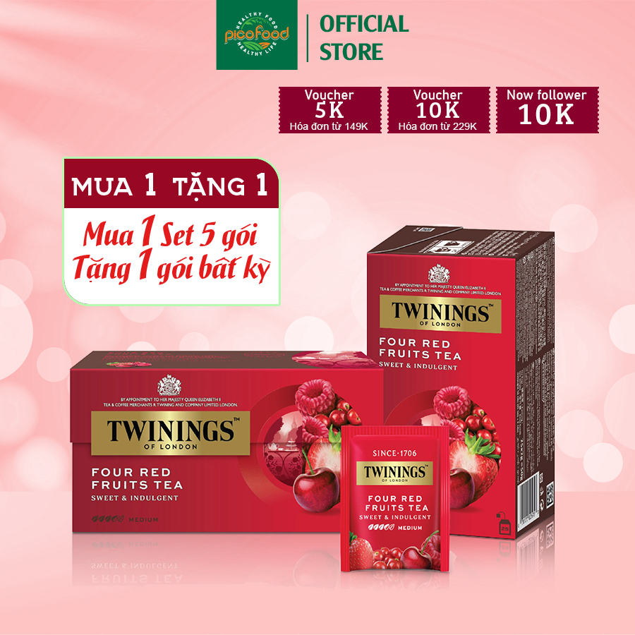 Trà túi lọc Twinings of Lodon Four Red Fruits Tea hộp 25 Gói | trà đen hương vị trái cây - Pico Food