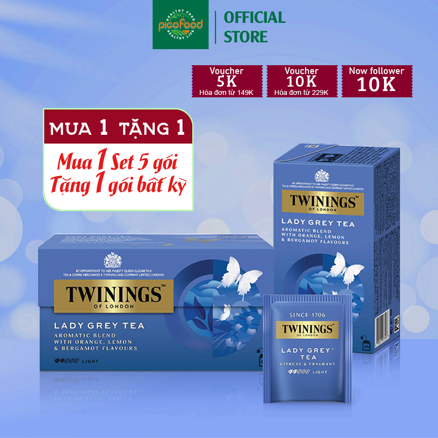 Trà túi lọc Twinings of London Lady Grey Tea hộp 25 gói | trà đen nữ bá Tước - Pico Food