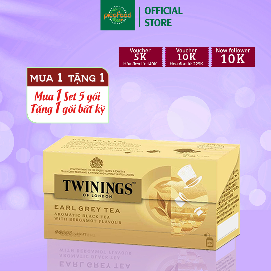 Trà túi lọc Twinings of London Earl Grey Tea hộp 25 Gói | trà đen bá tước - Pico Food
