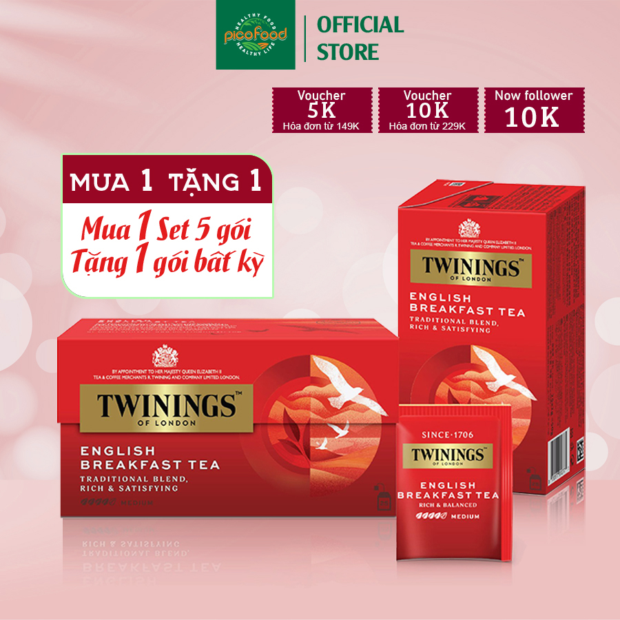 Trà túi lọc Twinings of London English Breakfast Tea hộp 25 gói | trà đen Anh Quốc thượng hạng - Pico Food