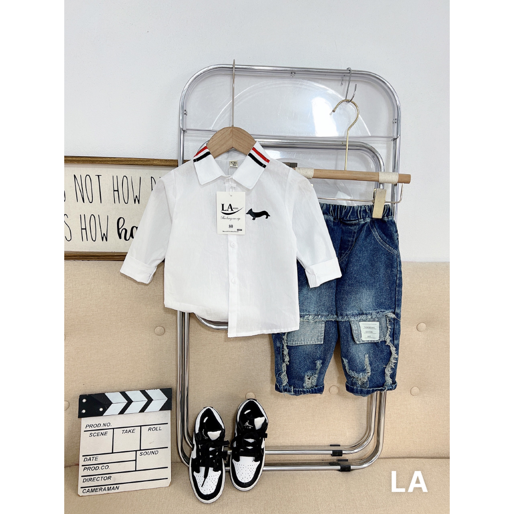 SIZE 8-28KG: Bộ sơ mi ngắn tay phối quần jeans cực chất cho bé trai - BSMQJ