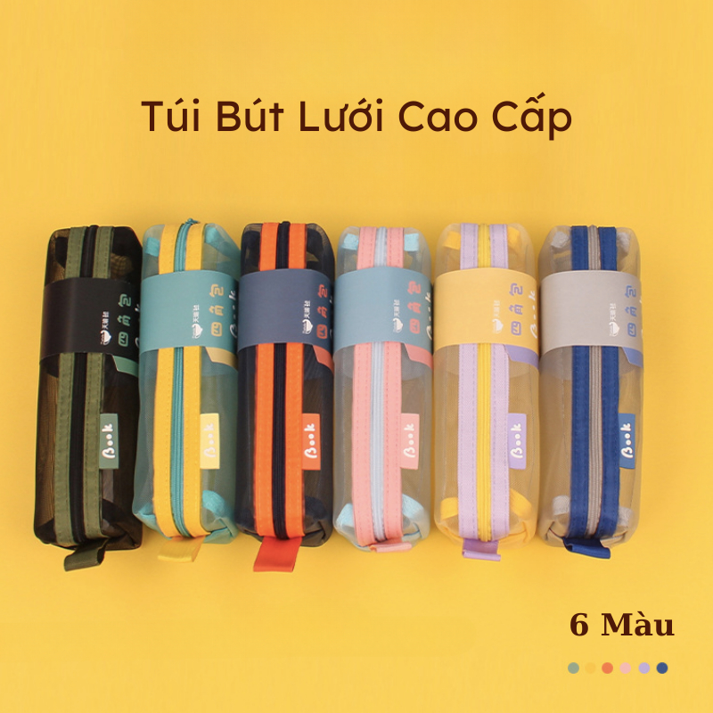 Túi đựng bút vải lưới siêu xinh, Bao đựng bút trong suốt phong cách Hàn Quốc dành cho học sinh sinh viên