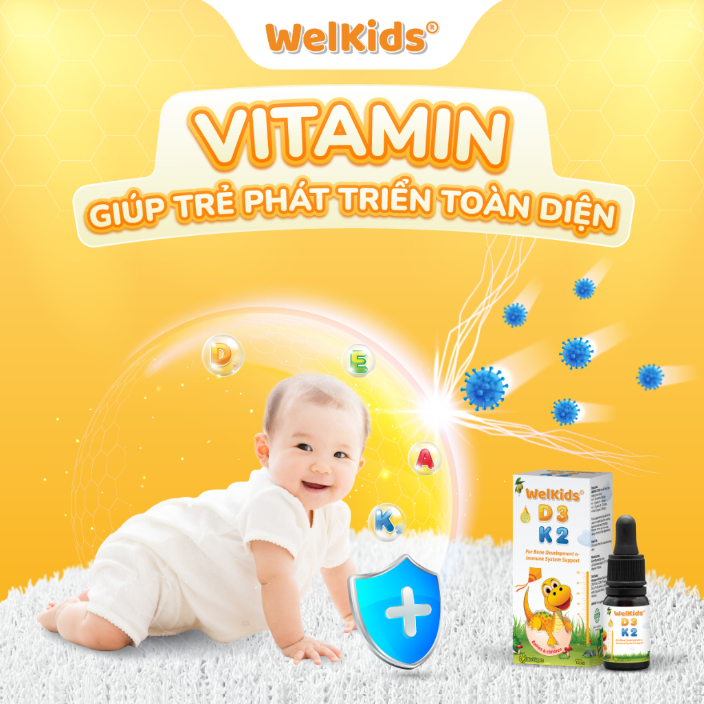 WelKids D3K2 tinh khiết bổ sung vitamin D3 K2 MK7 tan trong dầu olive hữu cơ tăng chiều cao cho bé dung tích 10ml