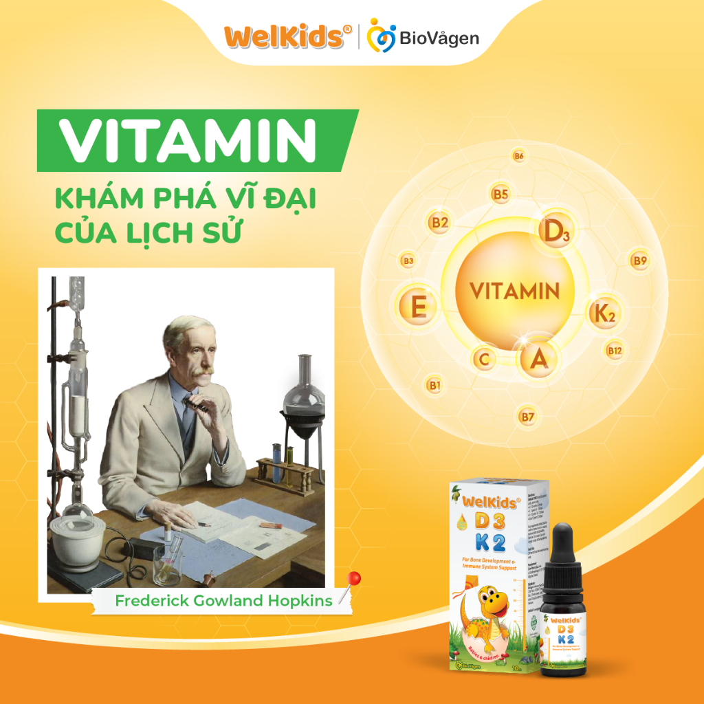 WelKids D3K2 tinh khiết bổ sung vitamin D3 K2 MK7 tan trong dầu olive hữu cơ tăng chiều cao cho bé dung tích 10ml