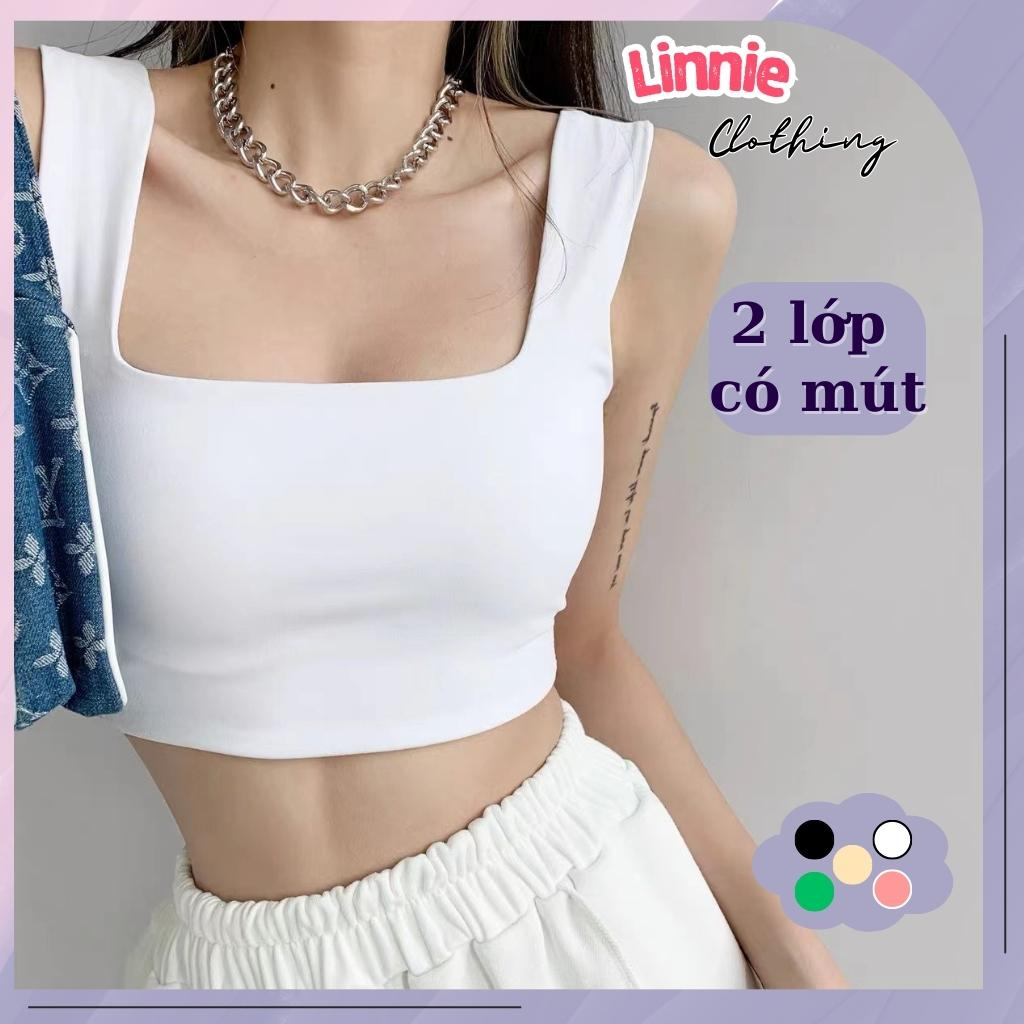 Áo 2 dây bản to có mút ngực may 2 lớp vải Linnie thiết kế cổ vuông tôn ngực chất vải borip mềm mịn co giãn tốt 2D5